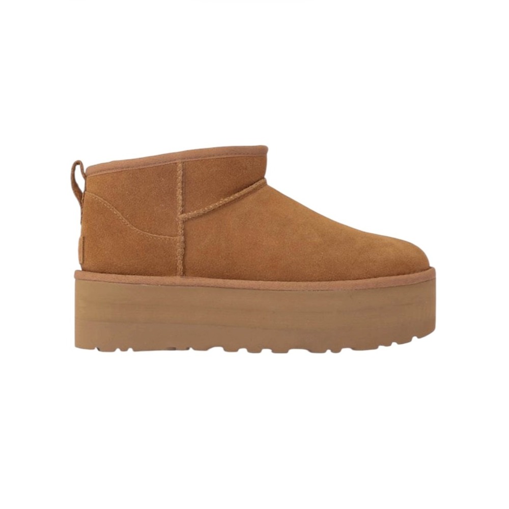 UGG Classic Ultra Mini Platform Suede Boots Chestnut Size 7